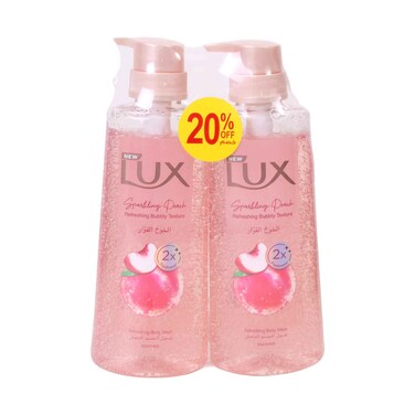 غسول الجسم لوكس برائحة الخوخ المنعشة، 400 مل × قطعتين