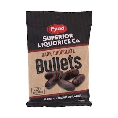 Fyna Superior Liquorice Milk Chocolate Bullets 250g