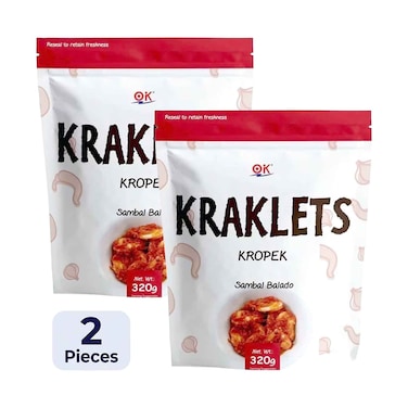 Ok Kraklets Kropek Sambal Balado 320g x2 Pieces