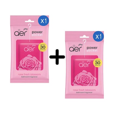 Godrej Aer Power Pocket Rose Fresh Blossom Bathroom Fragrance 10g + 1 Piece