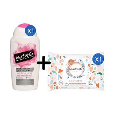 Femfresh Ultimate Care Soothing Wash 250ml + Femfresh Intimate Skin Care Wipes 25 Pieces