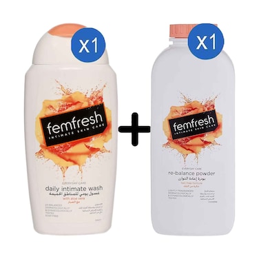 Femfresh Daily Intimate Wash 250ml + Femfresh Talc Powder For Intimate Hygiene 200g