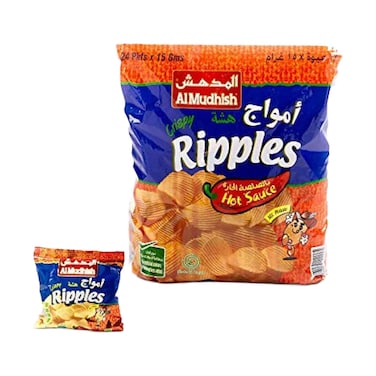 Al Mudhish Crispy Ripples Hot Sauce Flavour Chips 15gx24 Pieces