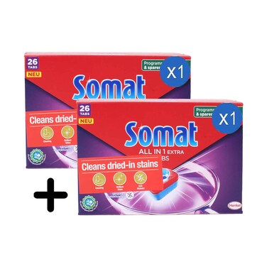 Somat Dishwashing Tablets All in 1 26 Tablets + 1 Piece