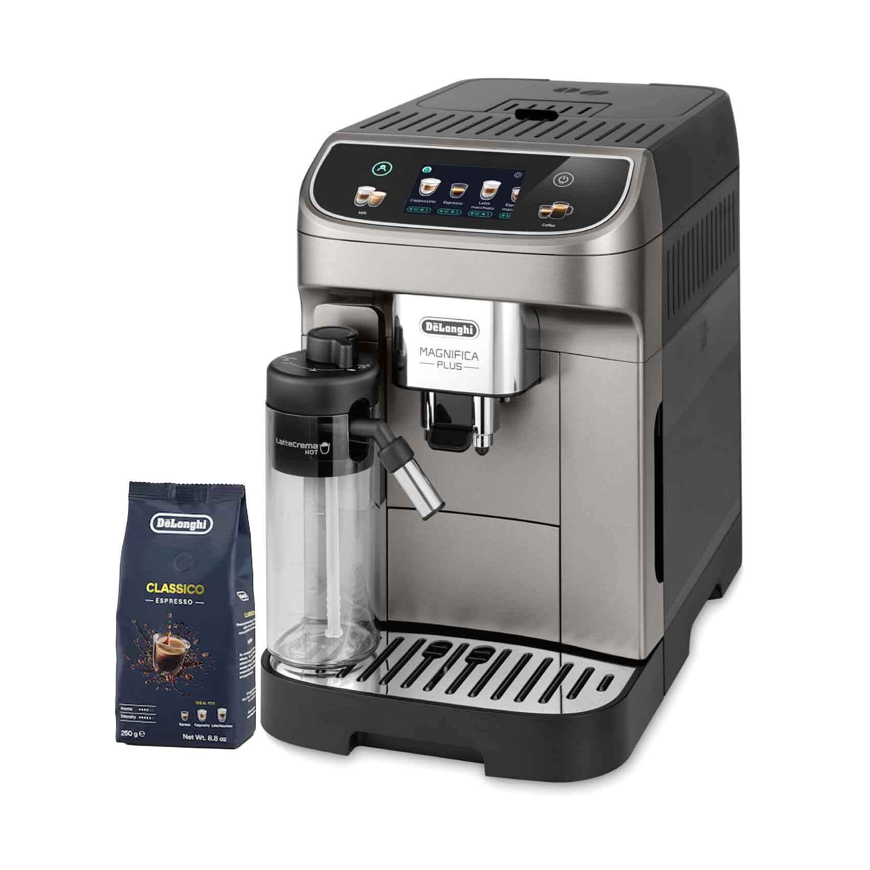 Delonghi Magnifica Plus Coffee Machine, Titanium Black ECAM320.70.TB +250Gm Coffee Beans