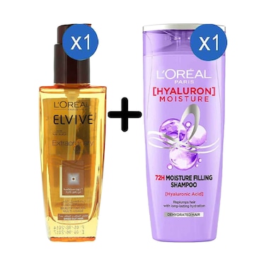 L'Oreal Elvive Extraordinary Oil 100ml + L'Or&eacute;al Paris Elvive Hyaluron Moisture 72H Moisture Filling Shampoo For Dehydrated Hair 200ml