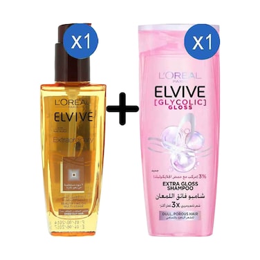 L'Oreal Elvive Extraordinary Oil 100ml + Loreal Paris Elvive Extra Gloss Shampoo With Glycolic 200ml