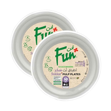 Fun Sukkar Pulp Plates 9 Inches x 10 Pieces x 2 Packs