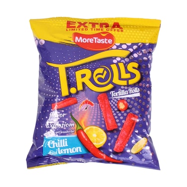 MoreTaste T.Rolls Chili &amp; Lemon Flavored Tortilla Rolls Snack 113g