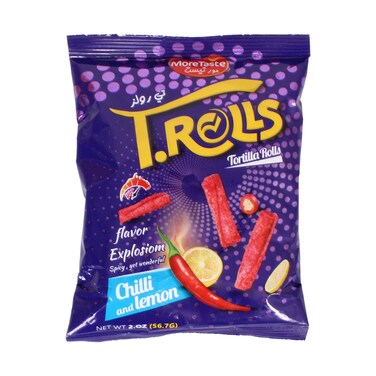 T-Rolls Chilli &amp; Lemon Tortilla Rolls Snack 56.7g