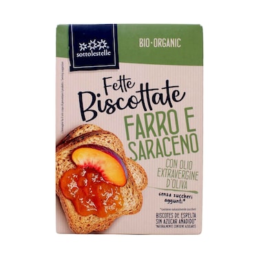 Sottolestelle Organic Farro &amp; Buckwheat Toasted Bread Slices with Extra Virgin Olive Oil &ndash; No Added Sugar 200g