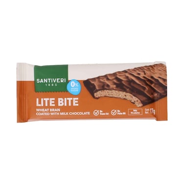 Santiveri Lite Bite Wheat Bran Bar Coated with Milk Chocolate (0% Added Sugar) 17g