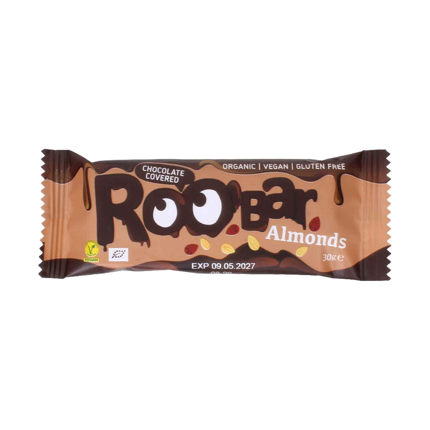 ROO’BAR Organic Chocolate Covered Almond Bar (Vegan & Gluten Free) 30g