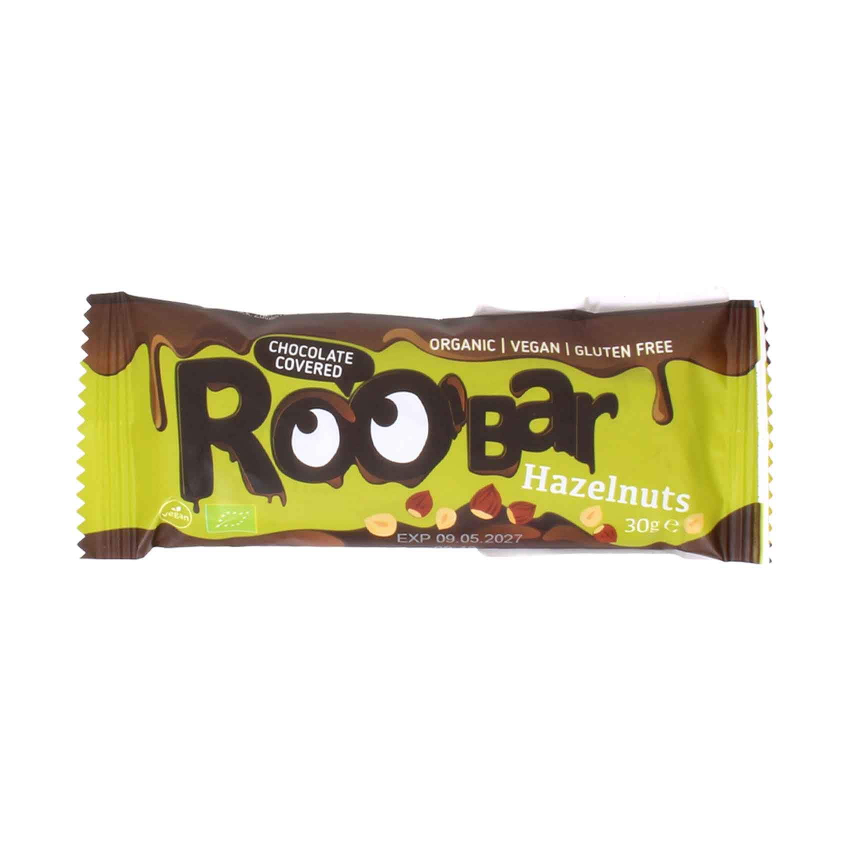 ROO’BAR Organic Chocolate Covered Hazelnut Bar (Vegan & Gluten Free) 30g