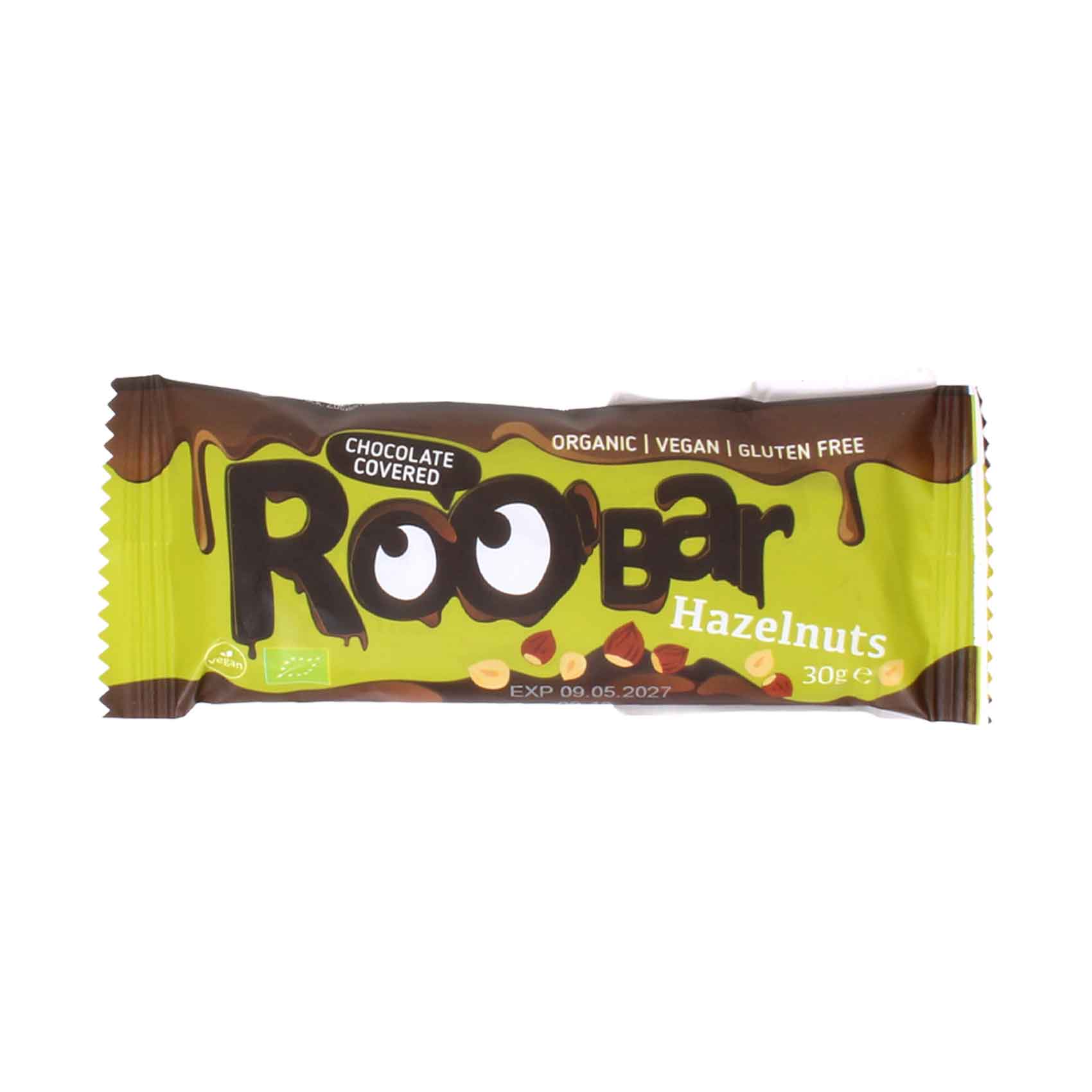 ROO’BAR Organic Chocolate Covered Hazelnut Bar (Vegan & Gluten Free) 30g