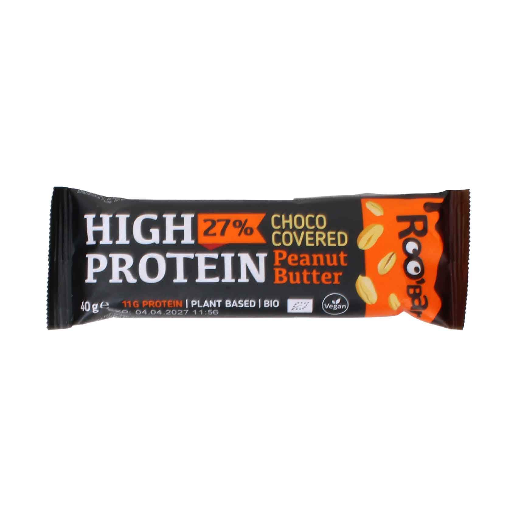 ROO’BAR High Protein Choco Covered Peanut Butter Bar (27% Protein, Vegan) 40g