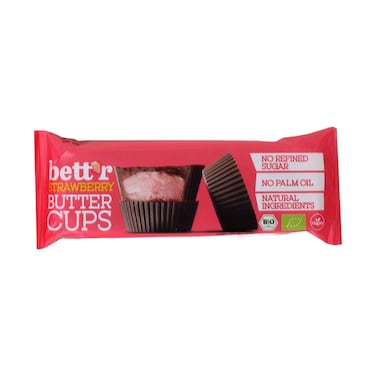 Bett'r Organic Strawberry Butter Cups &ndash; No Refined Sugar &amp; No Palm Oil 39g
