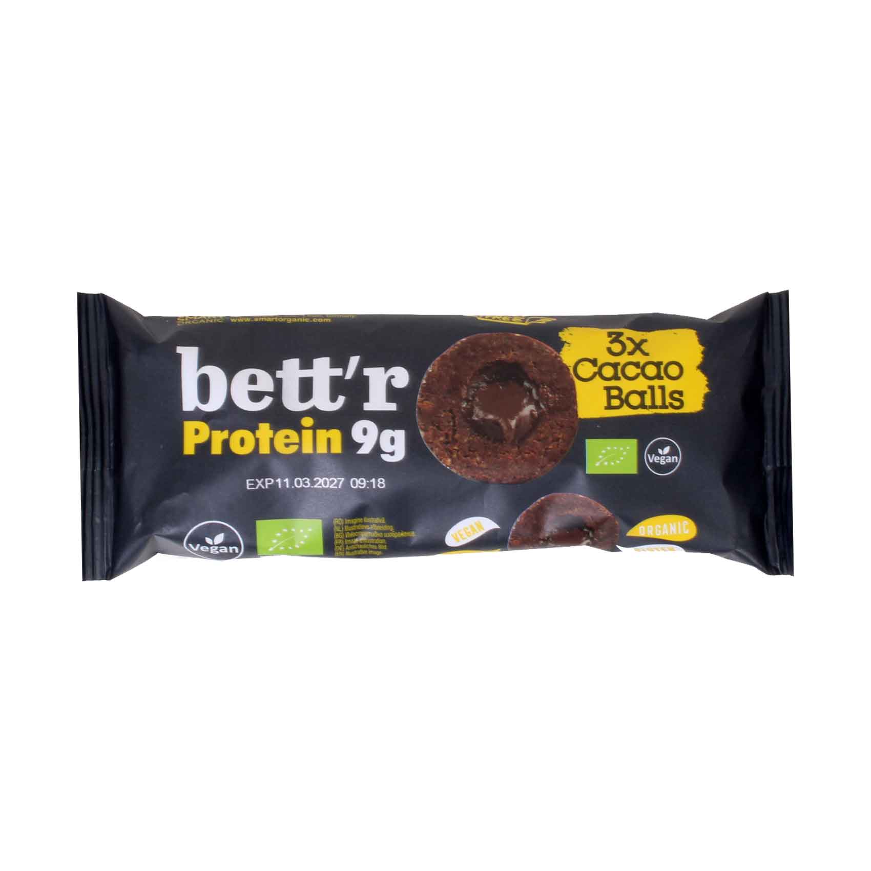 Bett’r Organic Protein Cacao Balls (3 Pieces, 9g Protein, Vegan) 45g