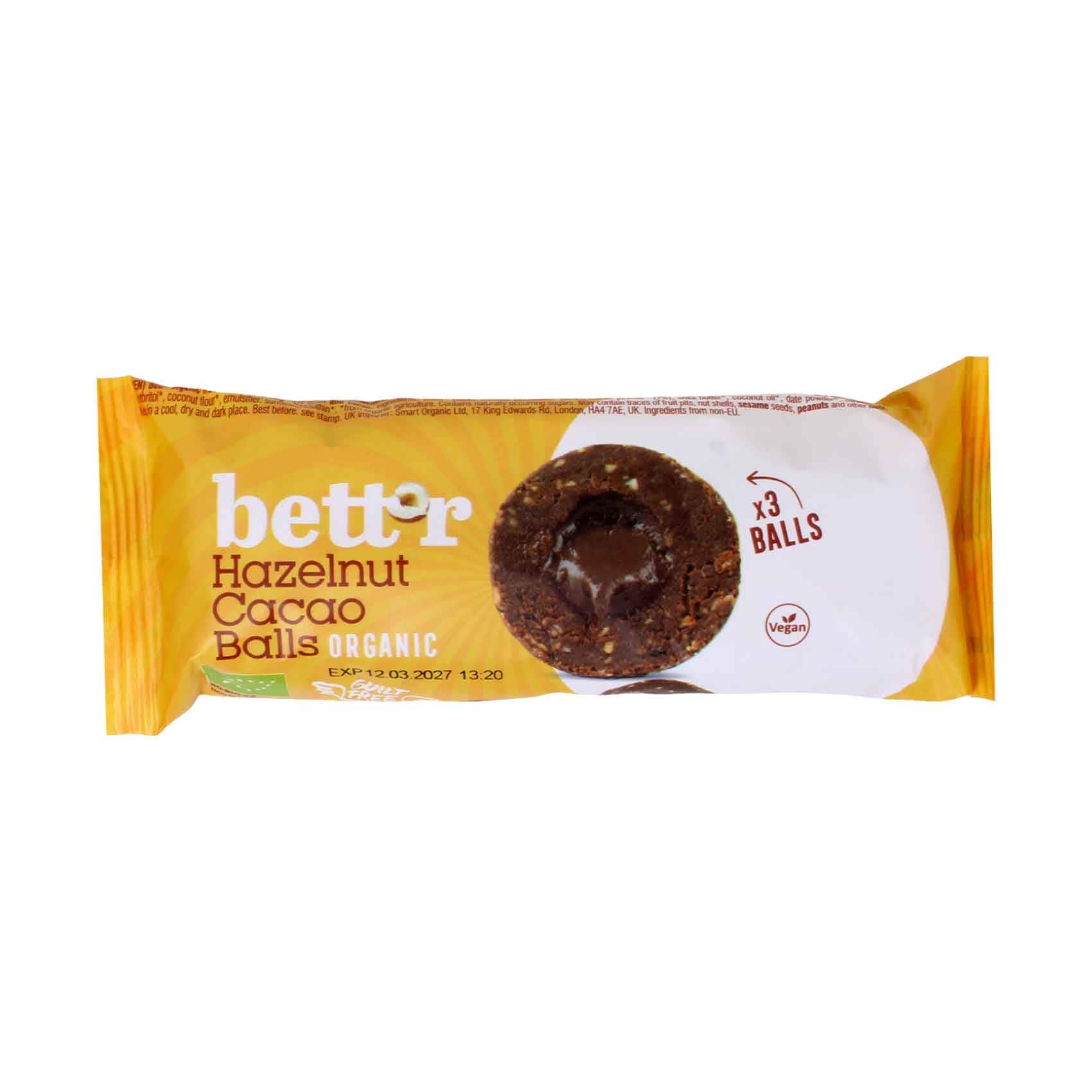 Bett’r Organic Hazelnut Cacao Balls (3 Pieces, Vegan) 45g