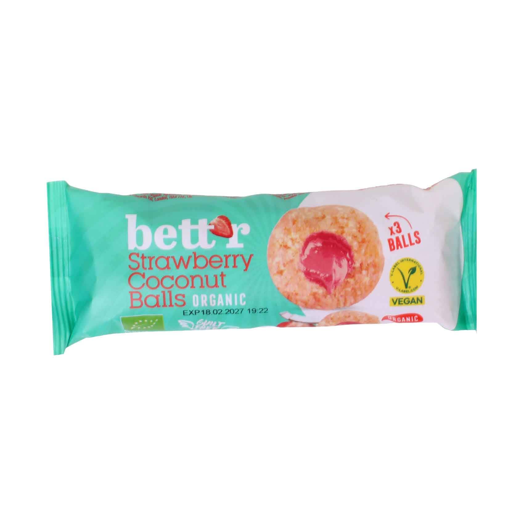 Bett’r Organic Strawberry Coconut Balls (3 Pieces, Vegan) 45g