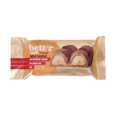 Bett'r Organic Peanut Salted Caramel Wafer Bar &ndash; No Refined Sugar &amp; No Palm Oil 33g