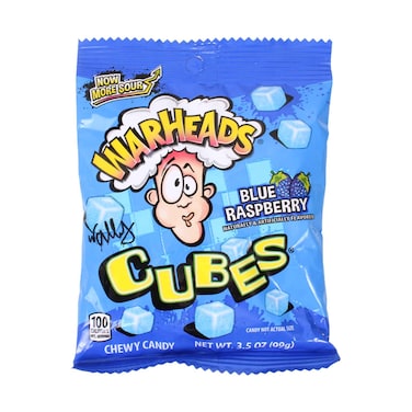 Warheads Cubes Blue Raspberry Sour Chewy Candy 99g