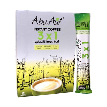 Abu Auf Instant Coffee 3 in 1 Sachets (Coffee, Creamer &amp; Sugar) 18gx12 Sachets