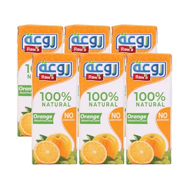 Raw'a 100% Natural Orange Mixed Fruit Juice Drink No Added Sugar 200mlx6 Pieces