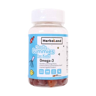 Herbaland Kids Omega-3 Gummies Strawberry &amp; Orange Flavor 60 Gummies