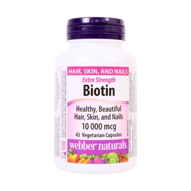 Webber Naturals Biotin 10,000 mcg Extra Strength Hair Skin &amp; Nails 45 Capsules