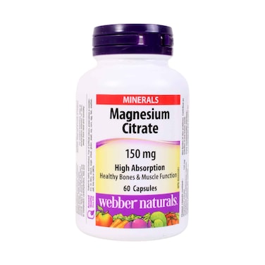 Webber Naturals Magnesium Citrate 150mg High Absorption Capsules 60 Count