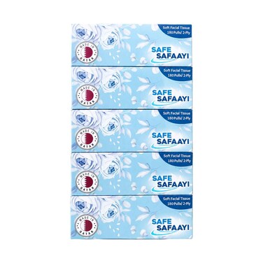 Safe Soft Facial Tissue 200 Sheets 2 Ply &times; 5 Pieces