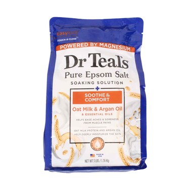Dr Teal's Pure Epsom Salt Soaking Solution Soothe &amp; Comfort Oat Milk &amp; Argan Oil with Essential Oils 1.36kg