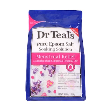 Dr Teal's Pure Epsom Salt Soaking Solution Menstrual Relief with Herbal Plant Complex &amp; Essential Oils 1.36kg