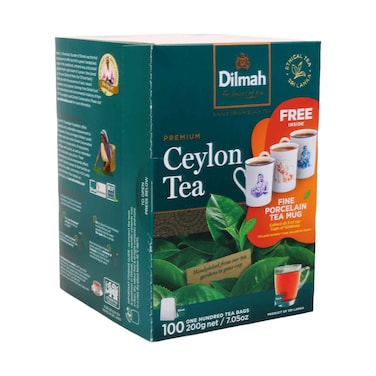 Dilmah Premium Ceylon Black Tea 100 Tea Bags 200g with Free Porcelain Mug Gift Set