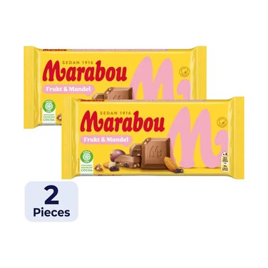Marabou Frukt &amp; Mandel Milk Chocolate With Raisins And Chopped Almonds 90gx2 Pieces