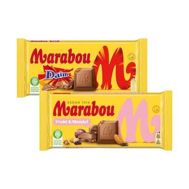 Marabou Daim Milk Chocolate Bar 90g &amp; Frukt &amp; Mandel Milk Chocolate With Raisins And Chopped Almonds 90g