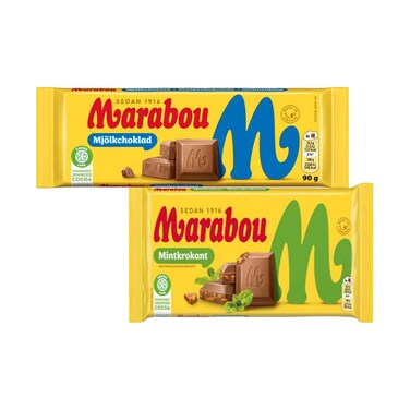 Marabou Milk Chocolate Bar 90g &amp; Mintkrokant Creamy Milk Chocolate With Refreshing Mint Crisp 160g