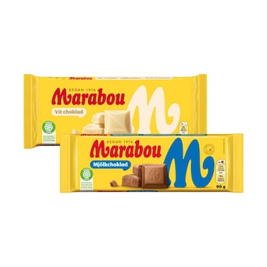 Marabou White Chocolate Bar 180g &amp; Milk Chocolate Bar 90g