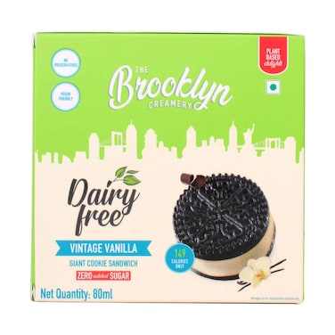 The Brooklyn Creamery Dairy Free Vintage Vanilla Giant Cookie Sandwich Zero Added Sugar 80ml