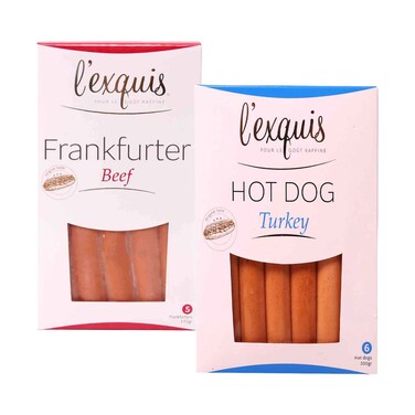 L'Exquis Frankfurter Beef Sausages 375g &amp; Hotdog Turkey 300g