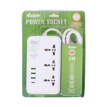 Power Socket 3 Way Extension 3 USB Port &amp; Type C 2 Meters