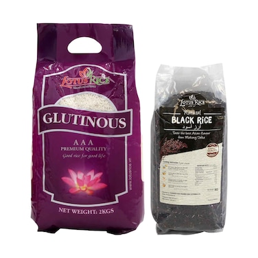 Lotus Jasmine Rice Glutinous 2kg &amp; Natural Black Rice 1kg