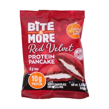 Bite &amp; More Red Velvet Protein Pancake with White Chocolate Cream Filling 50g