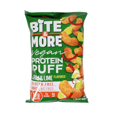 Bite &amp; More Vegan Protein Puff Chili &amp; Lime Flavored 50g