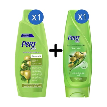 Pert Plus Shampoo Olive Oil Extracts 600ml + Deep Nourishment With Olive Oil Conditioner For Dry Hair 360ml
