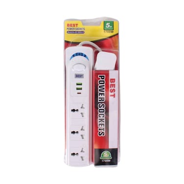 Best Power Sockets Extension 5 Meters 3 Way 2 USB Port