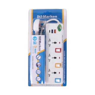 Universal Power Extension 3 Way, 3 Meters And 2 USB Port