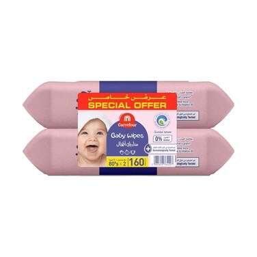 Carrefour Baby Wipes Aloe Vera &amp; Vitamin E 80 Sheetsx2 packs