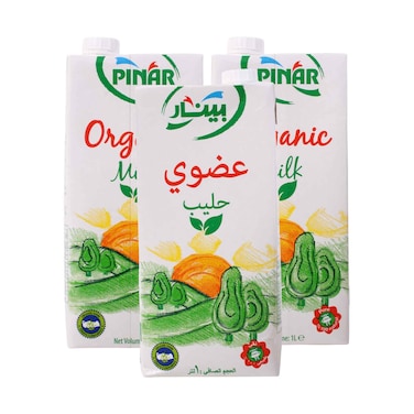 حليب بينار العضوي كامل الدسم طويل الأجل، 3 قطع (1 لتر × 3 قطع)